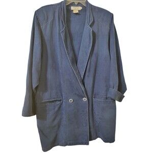VINTAGE Retro 80s Maria Koutsikou Oversized Jacket Blue Floral Jacquard Sz M H3